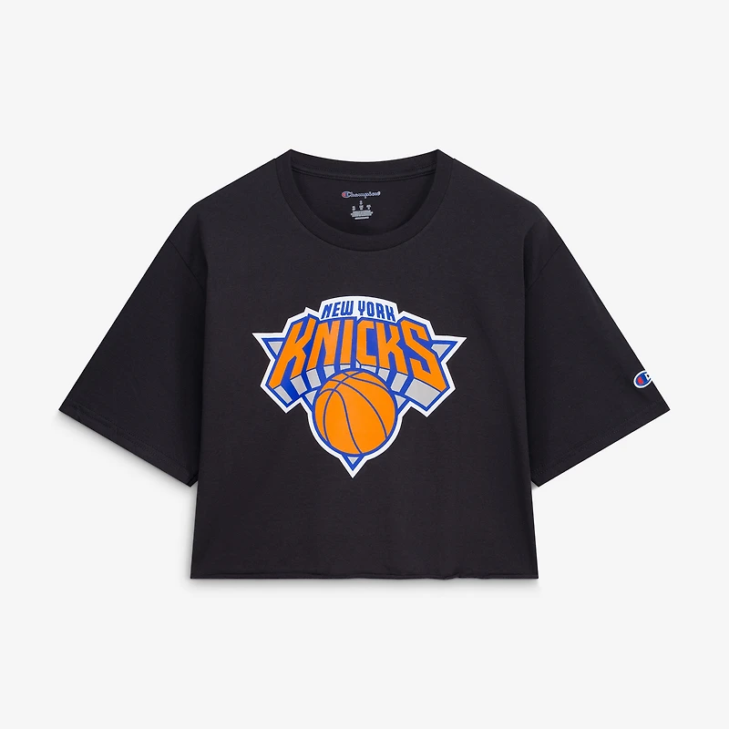 Women's Champion Black New York Knicks Cropped Boyfriend T-Shirt