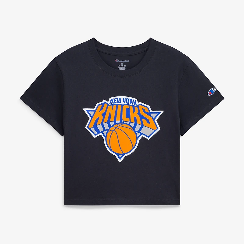 Women's Champion Black New York Knicks Primary Logo Cropped T-Shirt