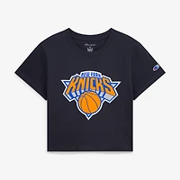 Women's Champion  Black New York Knicks Primary Logo Cropped T-Shirt
