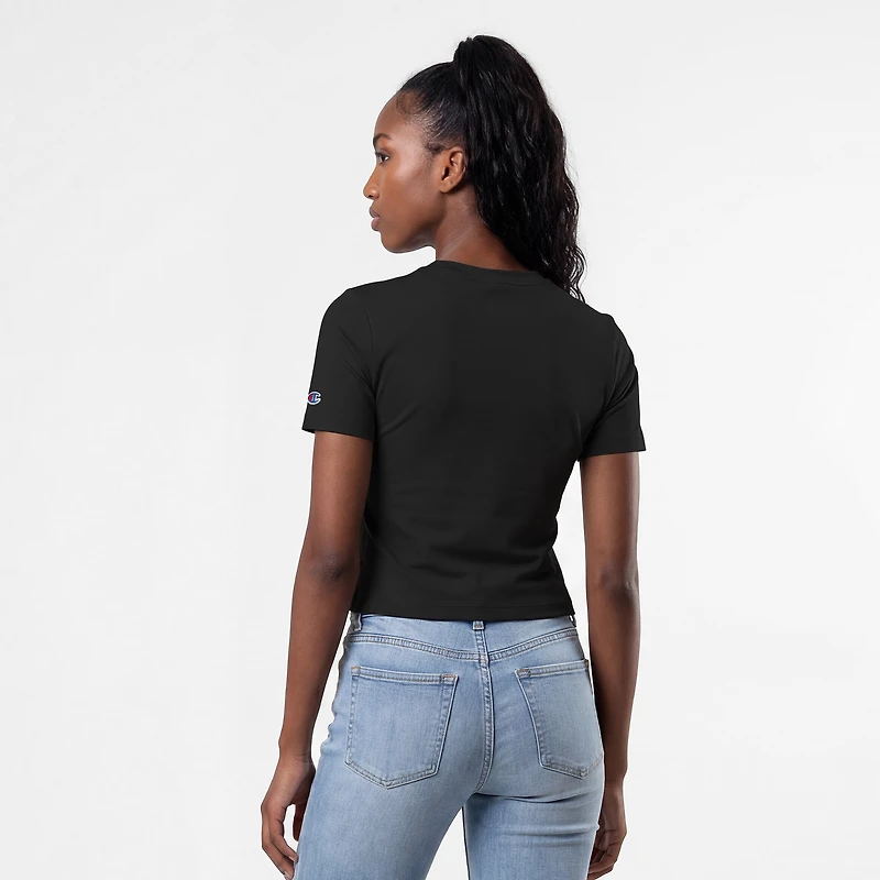 Women's Champion Black New York Knicks Soft Touch Fitted Cropped T-Shirt