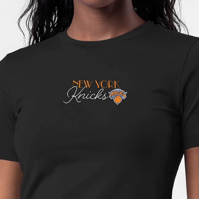Women's Champion Black New York Knicks Soft Touch Fitted Cropped T-Shirt