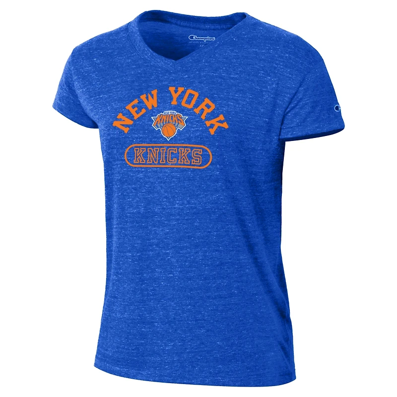 Women's Champion Blue New York Knicks Tri-Blend V-Neck T-Shirt