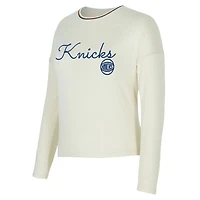 Ensemble haut à manches longues et short en tricot kaki Hacci pour femme Concepts Sport Cream des New York Knicks