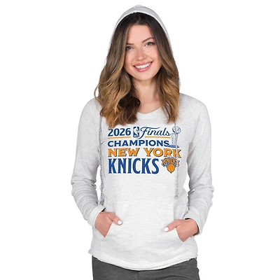 Women's Concepts Sport Oatmeal New York Knicks 2026 NBA Finals Champions Mainstream French Terry Tri-Blend V-Neck Hoodie