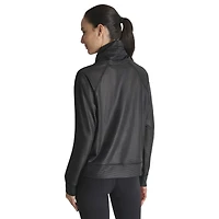 Women's DKNY  Black New York Knicks Honeycomb Mesh Funnel Neck Long Sleeve Top