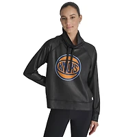Women's DKNY  Black New York Knicks Honeycomb Mesh Funnel Neck Long Sleeve Top