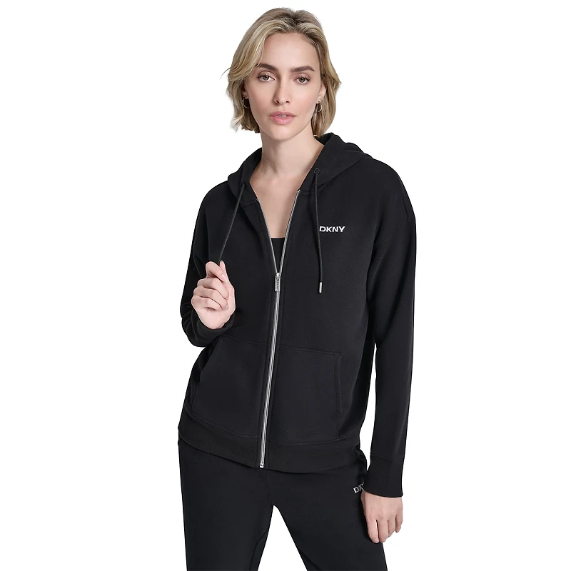 Women's DKNY Black New York Knicks Metallic Bubble Logo Full-Zip Hoodie