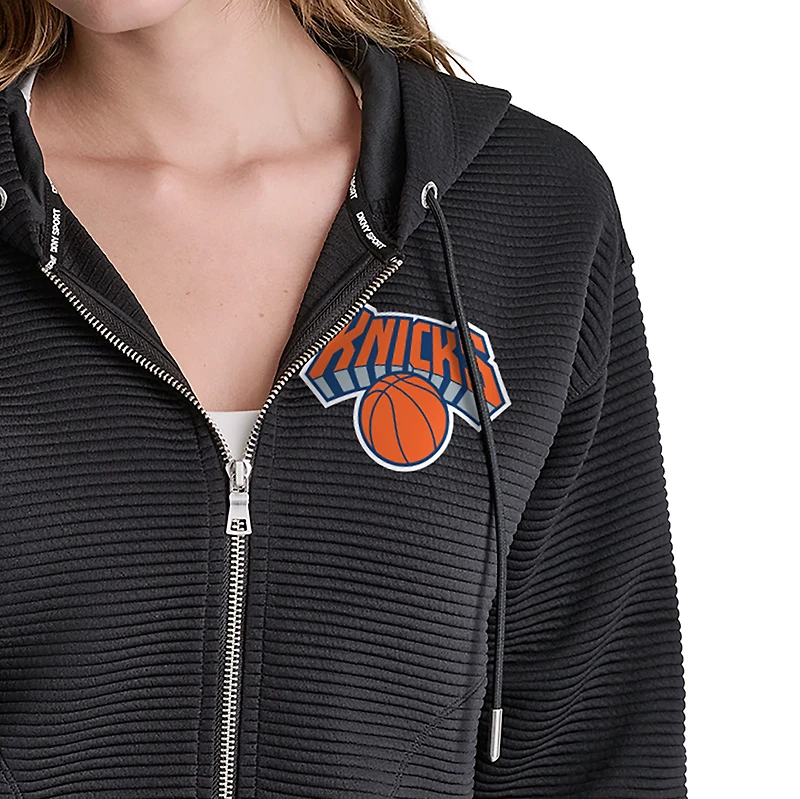 Women's DKNY Black New York Knicks Tech Ottoman Full-Zip Hoodie