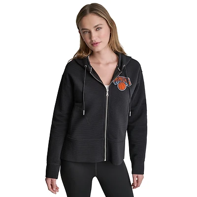 Sweat à capuche zippé DKNY noir New York Knicks Tech Ottoman pour femme