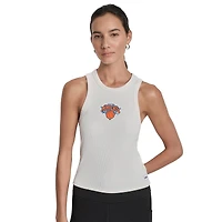 Women's DKNY  White New York Knicks Hudson Rib High Neck Tank Top