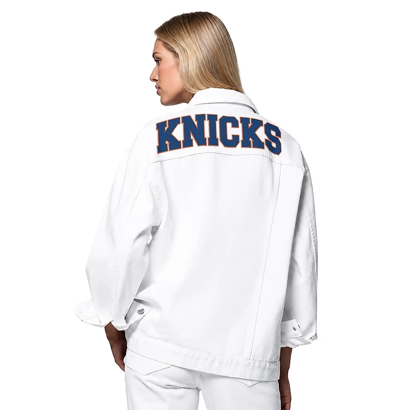 Women's DKNY White New York Knicks Oversized Denim Trucker Jacket