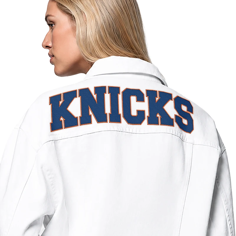 Women's DKNY White New York Knicks Oversized Denim Trucker Jacket