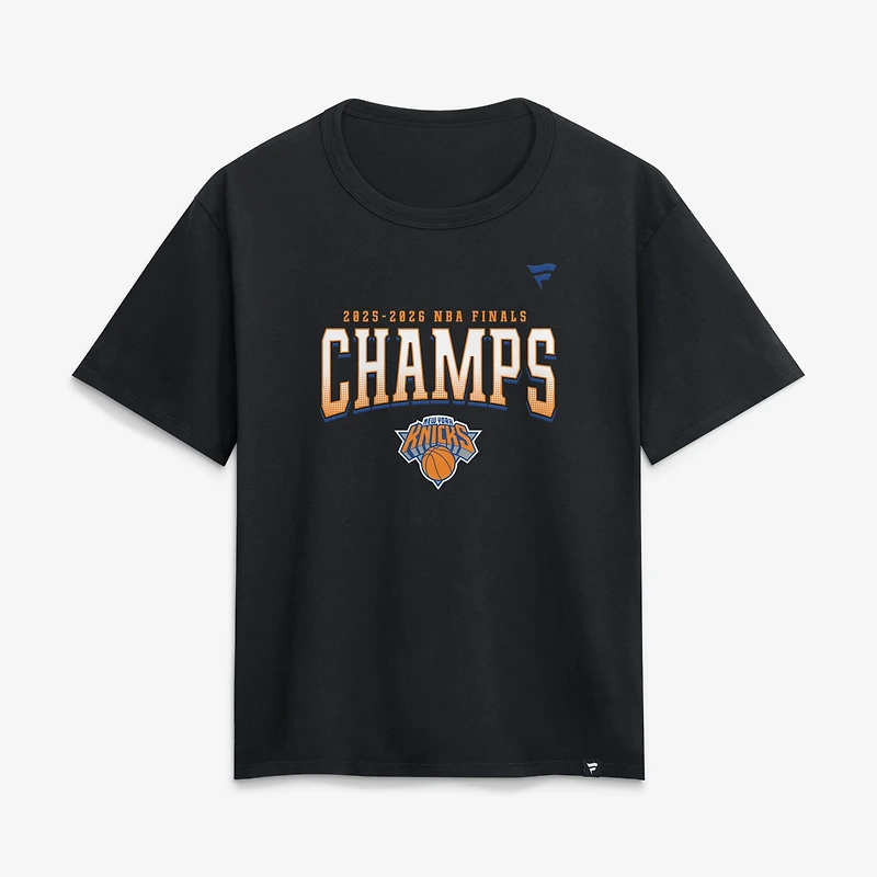 Women's Fanatics Black New York Knicks 2026 NBA Finals Champions Roster Trophy T-Shirt