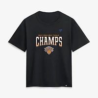 Women's Fanatics Black New York Knicks 2026 NBA Finals Champions Roster Trophy T-Shirt