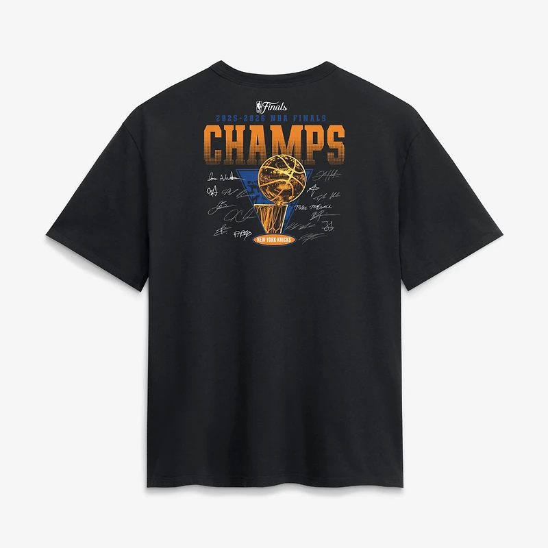 Women's Fanatics Black New York Knicks 2026 NBA Finals Champions Roster Trophy T-Shirt