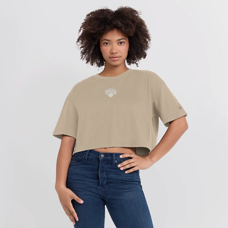 Women's Fanatics Khaki New York Knicks Elements Super Soft Boxy Cropped T-Shirt