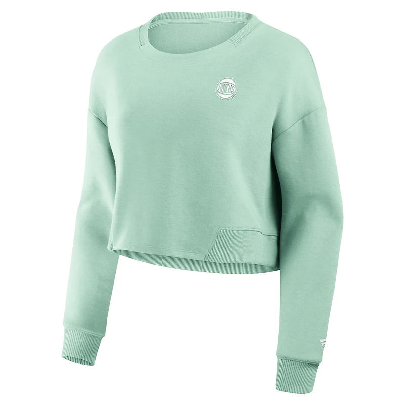 Women's Fanatics Mint New York Knicks Studio Tri-Blend Cropped Pullover Sweatshirt