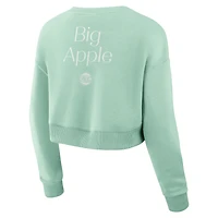 Women's Fanatics Mint New York Knicks Studio Tri-Blend Cropped Pullover Sweatshirt