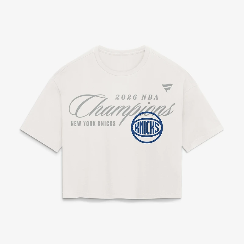 Haut court blanc Fanatics pour femmes, New York Knicks, champions des finales NBA 2026