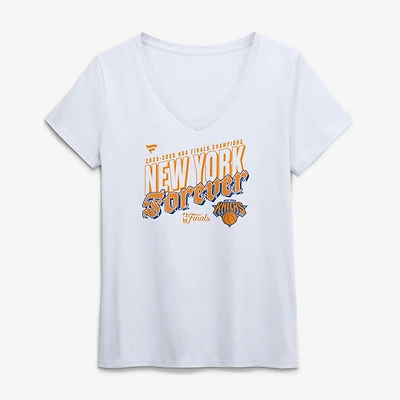 Women's Fanatics White New York Knicks 2026 NBA Finals Champions Hometown V-Neck T-Shirt