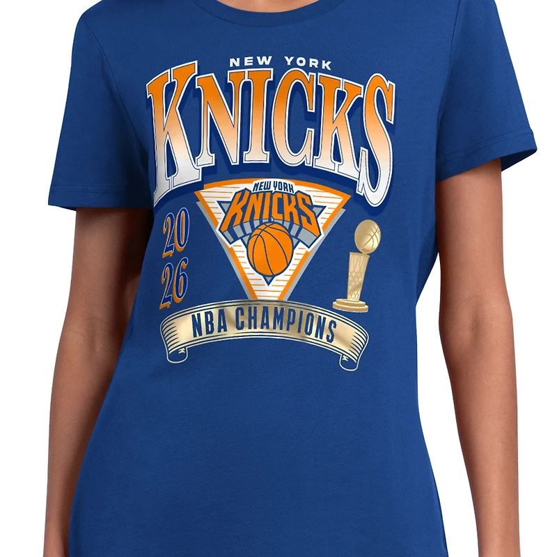 T-shirt à col rond G-III 4Her pour femmes par Carl Banks, bleu, New York Knicks, champions des finales NBA 2026