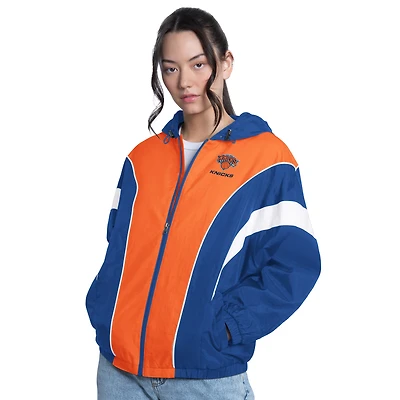 Veste légère oversize zippée G-III 4Her pour femme par Carl Banks, coloris royal/orange, modèle Quarterback des New York Knicks
