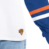 Women's G-III 4Her by Carl Banks  White/Royal New York Knicks Key Player Oversized Hooded Long Sleeve T-Shirt