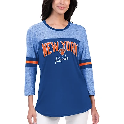Women's G-III Sports by Carl Banks Blue New York Knicks Play The Game Tri-Blend 3/4 Sleeve T-Shirt
