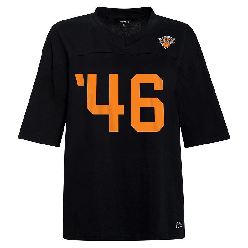 Women's Hype and Vice Black New York Knicks Oversized Football T-Shirt