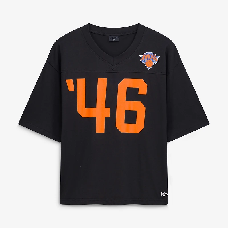Women's Hype and Vice Black New York Knicks Oversized Football T-Shirt