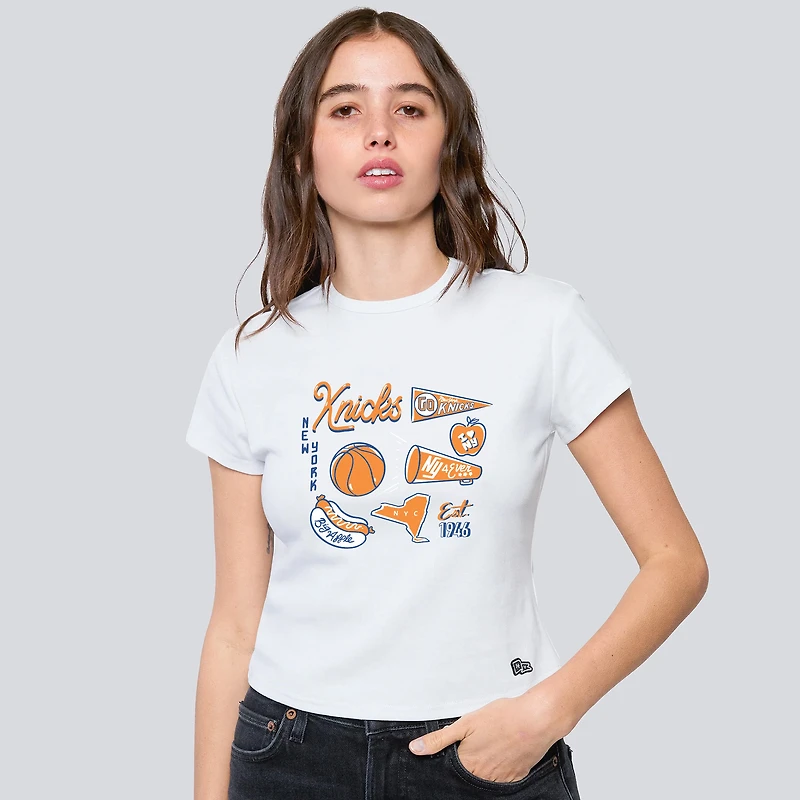 Women's Hype and Vice White New York Knicks Cropped Baby T-Shirt