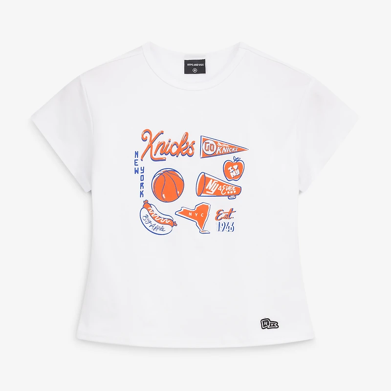 Women's Hype and Vice White New York Knicks Cropped Baby T-Shirt