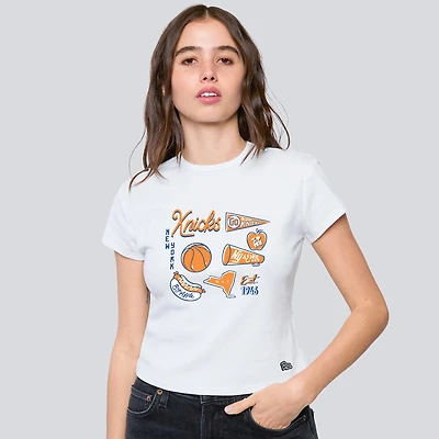 Women's Hype and Vice White New York Knicks Cropped Baby T-Shirt