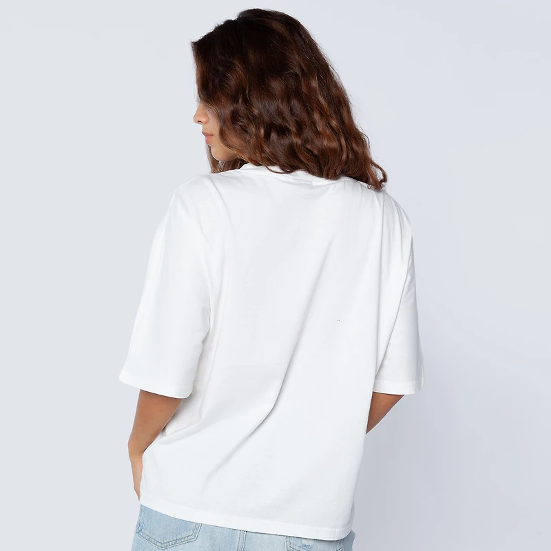 Women's Hype and Vice White New York Knicks Oversized Football T-Shirt