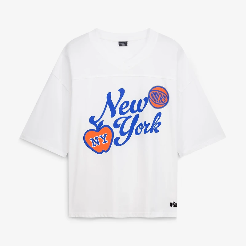 Women's Hype and Vice White New York Knicks Oversized Football T-Shirt
