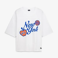 Women's Hype and Vice White New York Knicks Oversized Football T-Shirt