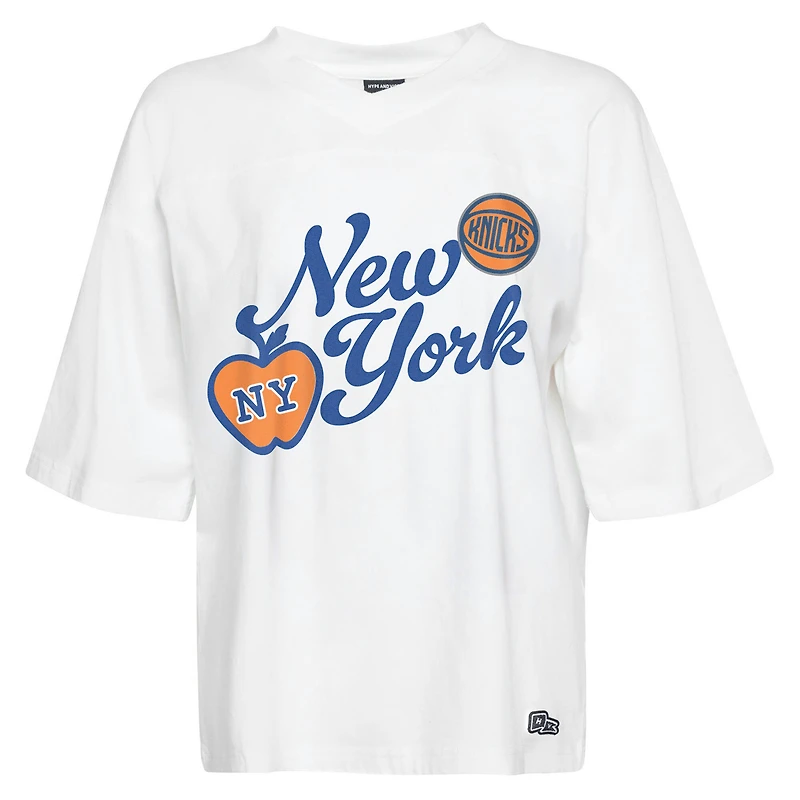 Women's Hype and Vice White New York Knicks Oversized Football T-Shirt