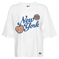 Women's Hype and Vice White New York Knicks Oversized Football T-Shirt