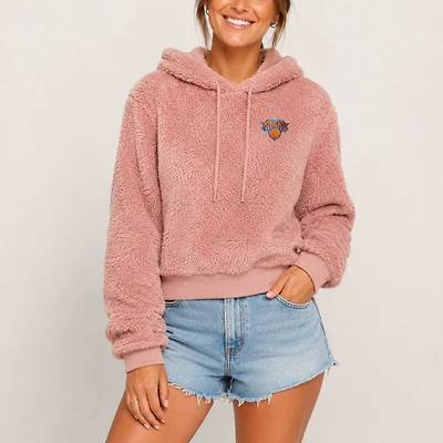 Women's Jill Martin Licensing LLC Pink New York Knicks Cropped Blanket Hoodie