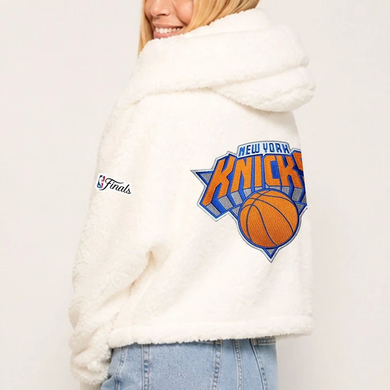 Pull court à devant ouvert pour femme, blanc, New York Knicks, finales NBA 2026, de Jill Martin Licensing LLC