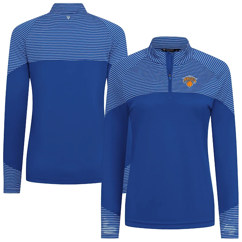 Women's Levelwear Royal New York Knicks Classic Stripes Quarter-Zip Top
