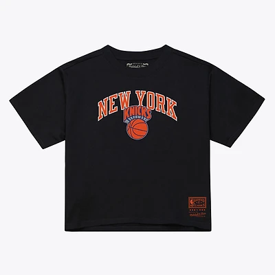 Women's Mitchell & Ness Black New York Knicks  Evergreen Cropped T-Shirt