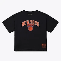 Women's Mitchell & Ness Black New York Knicks  Evergreen Cropped T-Shirt