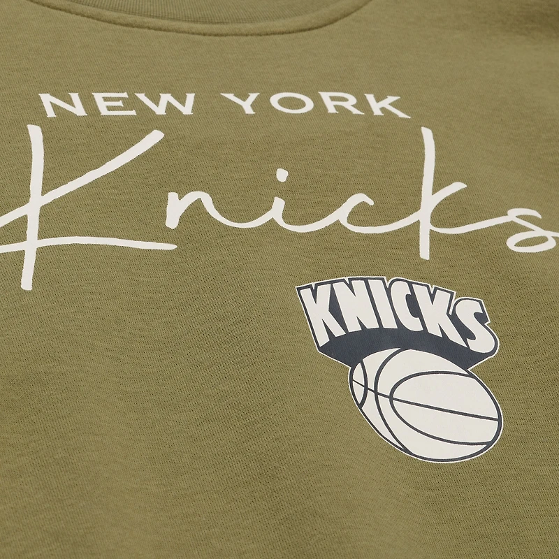 Women's Mitchell & Ness Olive New York Knicks Lightweight Script Sweatshirt