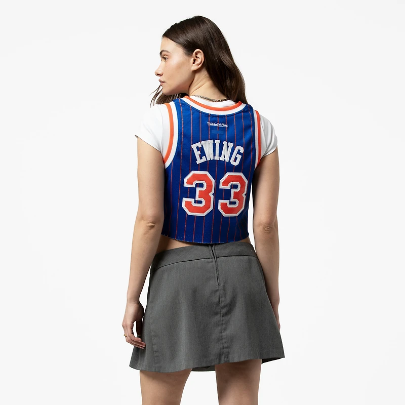 Women's Mitchell & Ness x DANNIJO Patrick Ewing Royal New York Knicks Fashion Cropped Basketball Jersey