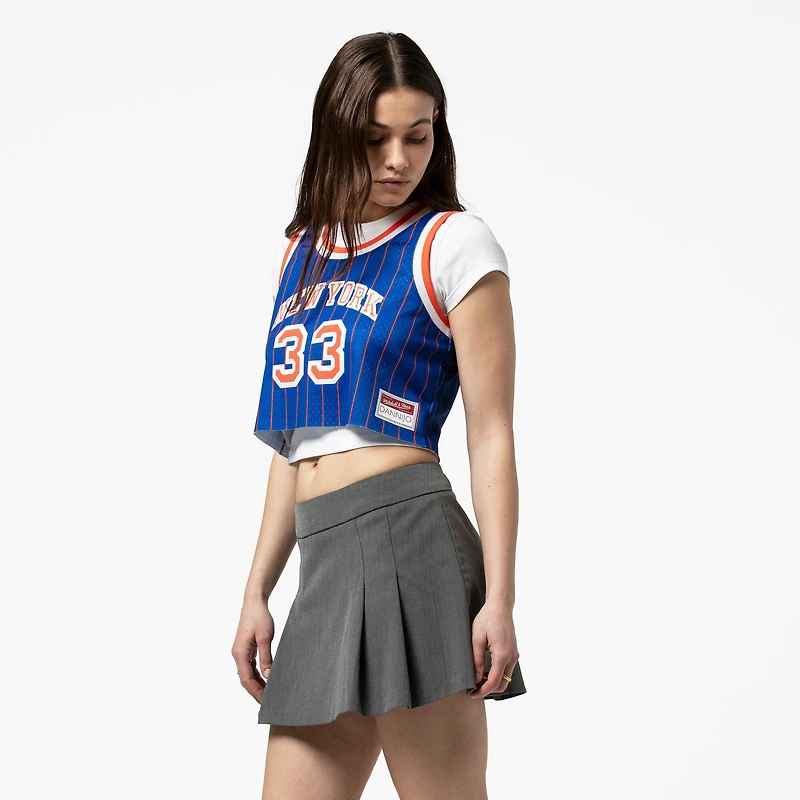 Women's Mitchell & Ness x DANNIJO Patrick Ewing Royal New York Knicks Fashion Cropped Basketball Jersey