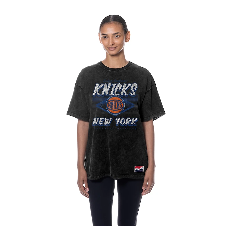 Women's New Era  Black York Knicks Throwback Mineral Wash Oversized T-Shirt