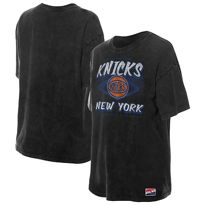 Women's New Era  Black York Knicks Throwback Mineral Wash Oversized T-Shirt