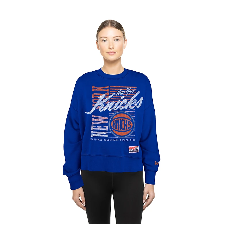 Women's New Era Blue York Knicks Boxy Throwback Mineral Wash Sweatshirt