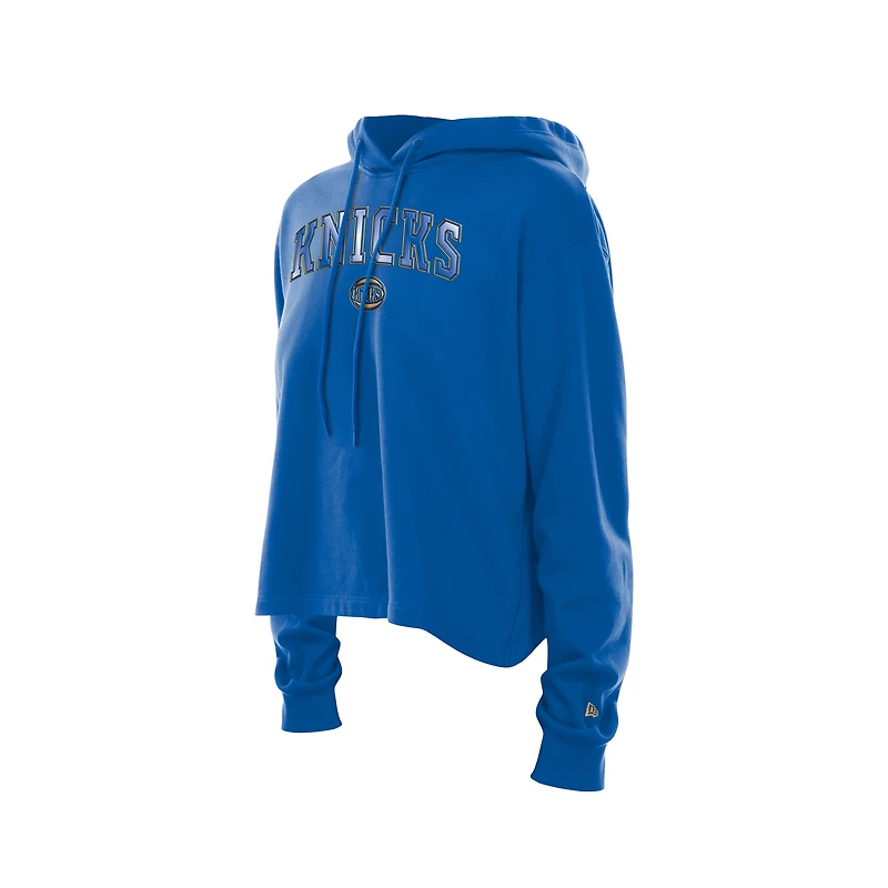 Sweat à capuche New Era bleu York Knicks Glam Game dos ouvert pour femme